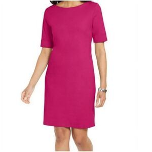 Karen Scott Women Cuffed Sleeves Cotton Boat-Neck Shift Dress Steel Rose PXL NWT